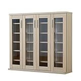 ワイエムワールド　ガラス扉付き 本棚 書棚 AVキャビネット ブルーノ【カラー： オーク 】 4枚扉 薄型 コミックラック　00-099