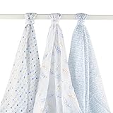 Hudson Baby ハドソンベビー  モスリンコットン おくるみ ブランケット 3枚セット Muslin Swaddle Blankets 3pk (ライトブルー) [並行輸入品]