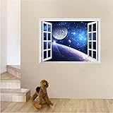 Lontor 偽窓ステッカー　ウォールステッカー おしゃれ 宇宙　星空　壁飾り 窓枠　絵　窓の景色　オープンウィンドウ　ウォールステッカー　窓ポスター　インテリア　お風呂のポスター　　壁紙 子供部屋 
