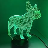 3dフレンチブルドッグ犬ナイトライトテーブルデスクOptical Illusionランプ7色変更ライトLEDテーブルランプXmasホームLove Brithday子供キッズ装飾おもちゃギフト