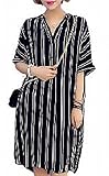 (ヴォンヴァーグ) ventvague 半袖 綺麗め エレガント 上品 奇麗め 可愛い ストライプ ワンピース シャツ ストライプ シャツワンピ vネック 大きい サイズ 女性 女子 婦人 レディース (04.3XL)