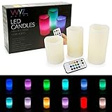 WYZworks LED Ivory Flickering Flameless Candles - Set of 3 [ 4" 5" 6" ] Multicolor Changing with Rem