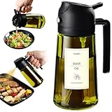 TrendPlain 470ml オイルスプレー 料理用 - 遮光・貼付けシール付き 2イン1 スプレーボトル＆ディスペンサー 油スプレー ブラック