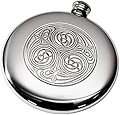 Wentworth Pewter - Kells Celtic Polished Round Pewter Sporran Flask, Spirit Flask, 4oz Capacity