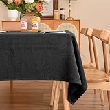 SEASHORE TREE テーブルクロス 撥水 おしゃれ table cloth 布 麻 リネン 145x300cm 防水 厚手 無地 北欧 丸洗い お手入れ簡単 家庭用 食卓用 耐熱 長方形 - ブラック