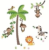 Giant Jungle Monkeys & Palm Tree Decorative Peel and Stick Wall Sticker Decals by CherryCreek Decals
