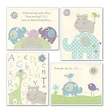 DesignByMaya Nursery Decor for Baby Girl Garden Zoo Hippo Giraffe Purple Green Gray 8x10 set of 4 pr
