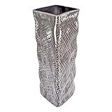Design Toscano Tama Hand-Crafted Ceramic Crosshatch Vase, 13-Inch, Grey [並行輸入品]