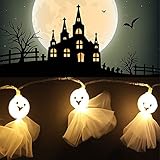 ハロウィンの祭りLEDイルミネーション ライト電池式　1.5M 10個白い幽霊ライト　ストリングライト アウトドア飾りライト　可愛い　ハロウィン/クリスマス/イベント用飾り　パーティデコレーション ク