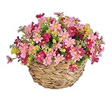 バスケットデイジーピンクとバスケットのシルクの花ハンギング造花