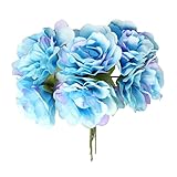 Fityle 6頭/束　人工花　牡丹　ブーケ　DIY　結婚式　家庭　素晴らしい　装飾　多種選べる - 青, 4x8cm