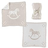 ベアフット ドリームス(Barefoot Dreams) レシービング ベビーブランケット/ひざ掛け毛布/おくるみ ストーン/木馬柄 [並行輸入品]