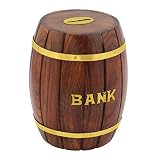 クラフトアートインド手作り木製マネーバンク/貯金箱/コインボックスin Barrel Shape with美しいCarving caihd-275-a