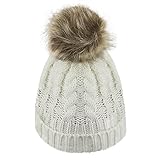 幼児用ベビーガールズボーイズThermal Cozyニット帽子ビーニーHead WarmerふわふわPompom冬暖かいソフトかぎ針編みビーニースカルキャップ、Greatクリスマス誕生日ギフト ホワイ