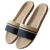 [Confis] スリッパ リネン 亜麻 室内 ルームシューズ 通気性 前開 軽量 滑り止め 厚底 涼感 メンズ レディース（LL・ブルー）