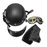 Refaxi® サンバイザー ゴーグル付き オートバイ ATV ダートバイク ハーフオープン 顔 PUレザー ヘルメット