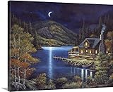 John Zaccheoプレミアムシックラップキャンバス壁アート印刷題名Moonlit Cabin 30" x 24" 2002622_24_30x24_none