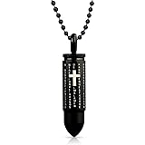 [Bling Jewelry] 保護宗教エルパドレマエストロ私たちの主の祈り弾丸ペンダントネックレス男性用ブラックシルバーステンレススチール
