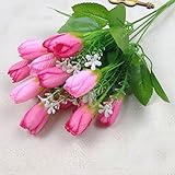 15ヘッドシルクチューリップBouquets花withグリーンLeaves forホームウェディングの装飾 One Size ピンク SFBHA32822942557