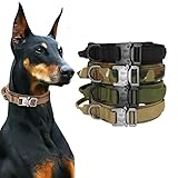 犬 首輪 中型犬 大型犬 超大型 ミリタリー 警犬 軍犬 ハンドル 付き 900Dナイロン 戦術 サイズ調整可能 マジックステッカー パネル付 レーニング (カーキ, M)