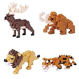Four Nanoblock Sets of Great Beasts - Modern and Extinct - Mastodon Irish Elk Lion and Tiger [並行輸入品]