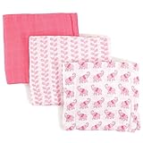 Luvable Friends 3 Piece Muslin Swaddle Blankets, Elephant, Girl by Luvable Friends