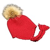 MIOIM® ニット帽 キッズ ニットキャップ 男の子 女の子 耳当て フェイク ファー付き ポンポン 毛糸帽 防寒 無地 ベビー 帽子