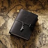 Percy’s Caravan トラベルノート レザー 手帳 日記 スケジュール帳 リフィル交換可能 旅行記 収納ポケット付き カードフォルダー付き (ブラック)