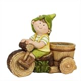 NorthLight 17 in. Young Boy Gnome Riding A Tree Bike Outdoor Patio Garden Planter