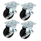 uxcell キャスターホイール　長方形・スイベルプレート　ゴム・ホイール・シングル　4個入り