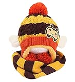 冬のベビーキッズガールズボーイズ帽子暖かいスカーフは、ぬいぐるみの耳キャップギフトセット-コーヒーを守ります