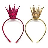 Huele 2パックGirlsカチューシャShinyクラウンプリンセス女の子クラウンヘッドバンドウェディング(ホットピンクとゴールド)