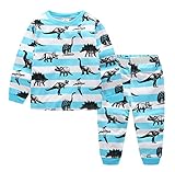 Gold treasure綿100%子供パジャマ長袖 キッズ 漫画の黒い恐竜寝間着2-7歳 (130cm(7歳))