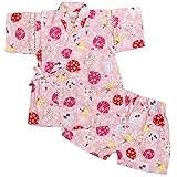 ガールズベビー浴衣|甚平[くろわっさんす べべ]ベビー甚平|上下セット|ヨーヨー柄|和柄(日本製生地)綿100％|女の子|女児用 80cm ピンク