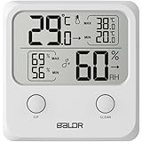 BALDR Digital Thermo-Hygrometer Square Thermometer Monitor Temperature Gauge Humidity with Standing Wall Hanging Magnet White