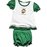 リルカブハブ001LCHCOFL-1824ブルマセットホワイト＆グリーン半袖ブラウス - ライオン、18〜24ヶ月