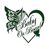 バタフライ Baby on board ハート ステッカー ダークグリーン 深緑