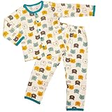 ボーイズキッズパジャマ[enfant pur]男の子|男児|子供用クマ柄長袖パジャマ上下セット 110cm クリーム-グリーン