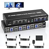 4 ポート USB 3.0 HDMI デュアル モニター KVMスイッチ 4K@60Hz ディスプレイ切替器 2 HDMIモニター4PC 分配器 オーディオ マイク出力と 3 USB 3.0 ポート、デュアルモニター hdmi 拡張 キーボードマウススイッチャー
