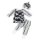 Tovadoo 子供服 ベビー服 男女共用 トップス+ズボン+帽子 セットアップ 長袖 秋冬 ヘラジカ柄 アート調 キュート 部屋着 保育園 パジャマ