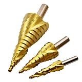 ステップドリル 六角軸 3本 4-32mm15段 4-20mm9段 4-12mm9段 3本セット チタンコーティング 穴あけ 穴拡大 もっと鋭い HSS鋼 ドリル 螺旋 ホールカッター 六角轴スパイラル段付きドリル ﻿