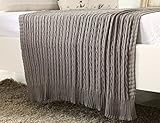 iSunShine®コットンニットケーブルスロー ソフトで暖かい カバーブランケット ケーブルニット模様 70x78 Inches グレー BAMAH1820-61