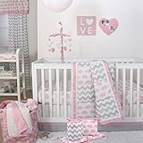 Pink Elephant and Grey Chevron Patchwork 5 Piece Crib Bedding Set - Peanut Shell by The Peanut Shell