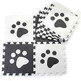 10個入りブラックホワイトPawスタイルソフトパズルマットラグフローリングマットfor Kids Soft Foam Play Mat Jigsaw pop-outマット