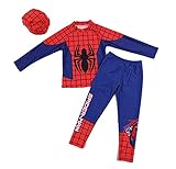 3点セット（水着上、水着下、帽子）スパイダーマン　水着　子供に大人気　男の子　水着　今から大活躍 紫外線カット（長いタイプL）