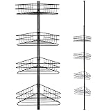 Yescom コーナーラック 4段 つっぱり 高さ272～292cm/215～235cm 浴室 シャンプー ラック 浴室用ラック 突っ張り バス お風呂場 キッチン トイレ 収納 お風呂 シャワーラック 三角 バスラック ブラック