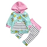 Domybest ベビー服 幼児 赤ちゃん　スウェット パーカー パンツ 上下 2点セット フード付き 長袖 長ズボン 花 ストライプ プリント 女の子 カジュアルウエア　セットアップ 春　秋　冬 お