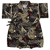 ボーイズ|ベビー|浴衣|甚平[くろわっさんす べべ]ベビー甚平|ロンパース甚平|龍|龍神柄|和柄((日本製生地)綿100％|新生児|男の子 80cm ブラック