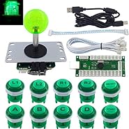 Amazonランキング 1位/SJ@JXアーケードスティックDIYキット10xボタンロゴLED MX 8ウェイジョイスティックUSBエンコーダ用PC MAMEラズベリーパイ緑