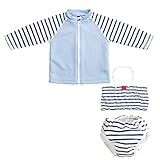 ベビー 水着　 ビキニ+長袖ラッシュガードセット 女の子 (80cm,90cm,100cm) (100cm, マリンボーダーセット)